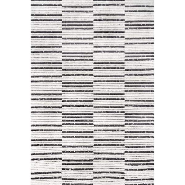 nuLOOM Liz Textured Soft Shaggy Stripes Beige 8 ft. x 10 ft. Indoor Area Rug