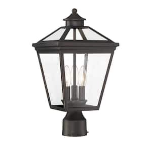 Ellijay 9 in. W x 17.5 in. H 3-Light English Bronze Hardwired Deck Post Light with Clear Glass Panels