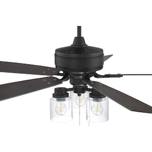 Kate 52 in. Indoor Flat Black Dual Mount 3-Speed Reversible Motor Finish Ceiling Fan with Light Kit Included