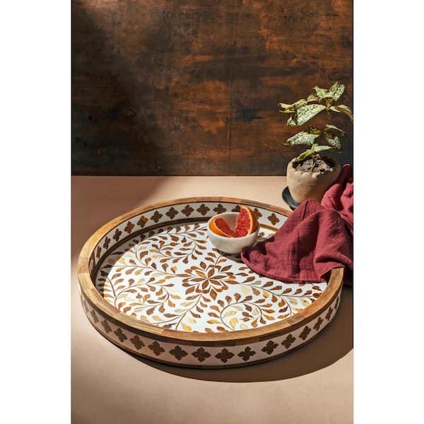 Inlay Floral Round Tray - Grey – The Present House Company