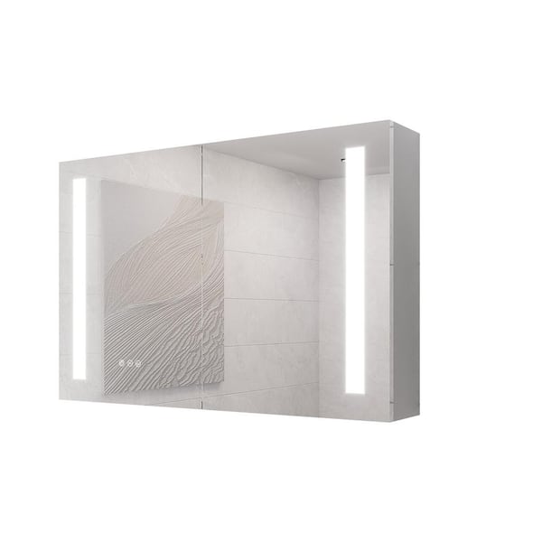 Ziyudura 36 in. W x 24 in. H Rectangular Aluminum Surface Mount Medicine Cabinet with Mirror and Light, Anti-Fog