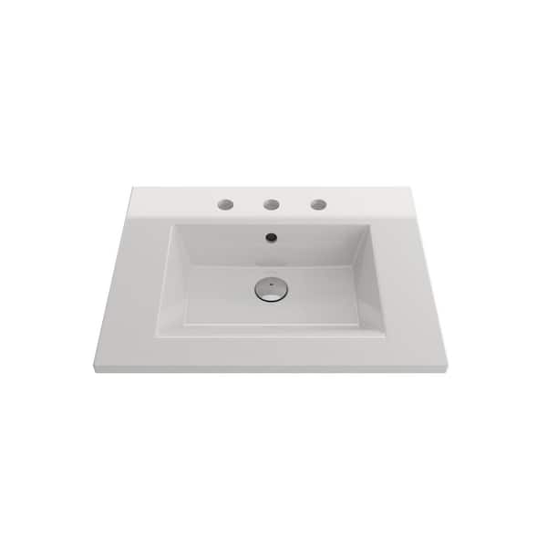 BOCCHI Ravenna 24.5 in. 3-Hole White Fireclay Rectangular Wall-Mounted Bathroom Sink with Overflow