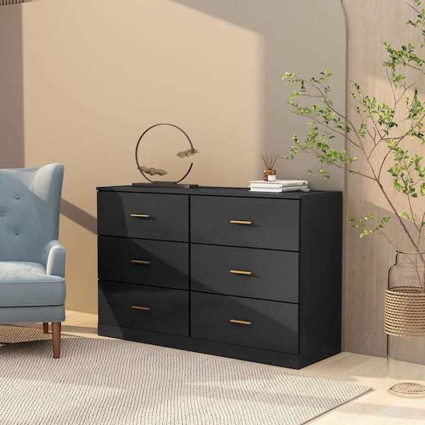 Modern Black 6-Drawer Dresser for Bedroom-Ample Storage Wide Chest of Drawers, Sturdy and Safe