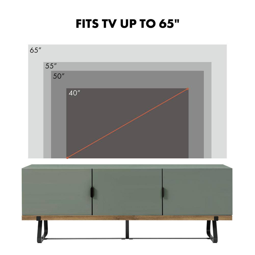 Sage Green and Distressed Oak Modern TV Stand with Cabinet