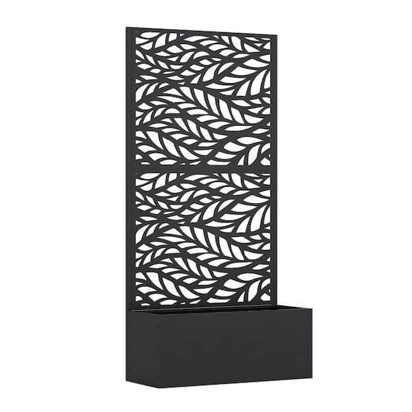 SpassWay Black Metal Rectangles Outdoor Planters Raised Garden Bed with Hollow Pattern Screen-with Climbing Frame