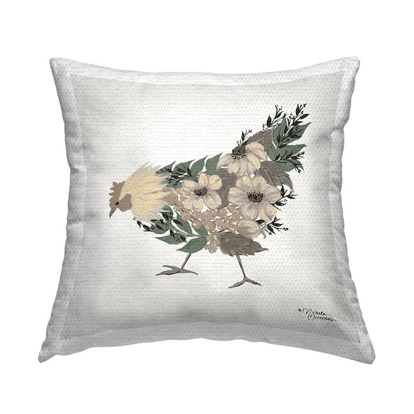 Stupell Industries Floral Blossom Arrangement Farmhouse Chicken Shape Multi-Color Square Outdoor Throw Pillow