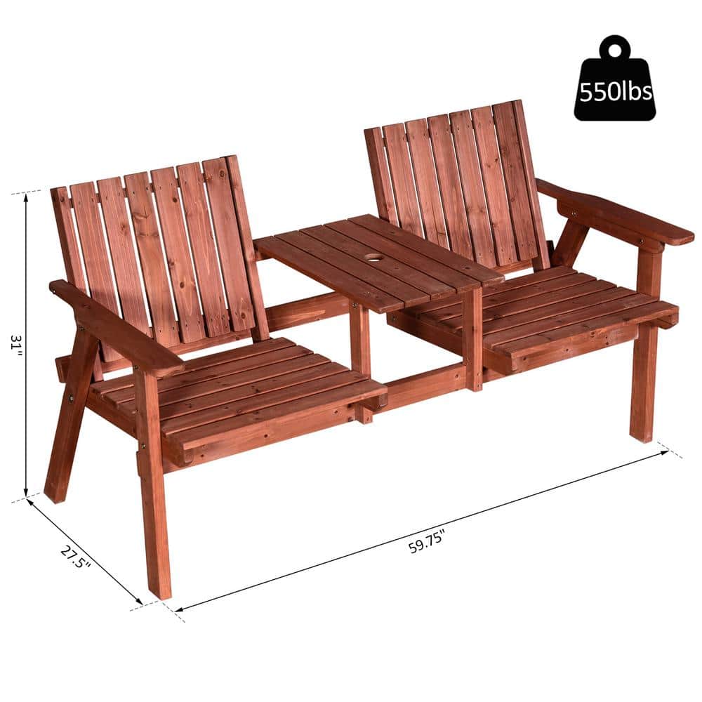 Orange Fir Wood Outdoor Tete-a-Tete Bench with Table