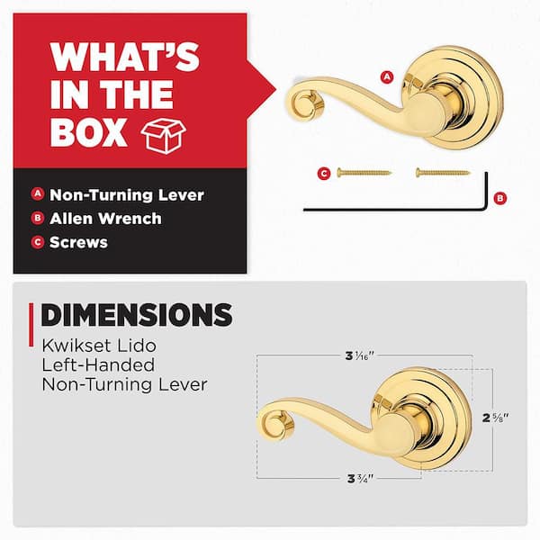 Kwikset Lido Polished Brass Left-Handed Half-Dummy Door Handle