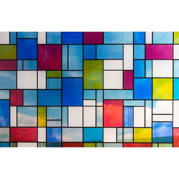 Film autocollant décoratif pour fenêtres Mondrian de Fablon, 26,57 po x  78,74 po, multicolore et transparent, paquet de 2 TFAB10520