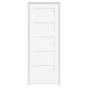 24 in. x 80 in. 5-Panel Shaker White Primed Left Hand Solid Core Wood Single Prehung Interior Door with Bronze Hinges