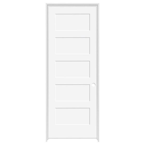 Steves & Sons 32 in. x 80 in. 5-Panel Shaker White Primed Left Hand Solid Core Wood Single Prehung Interior Door with Nickel Hinges