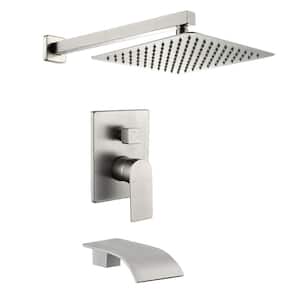 Single-Handle 1-Spray Tub and Shower Faucet with 10 in. Square Fixed Shower Head in Brushed Nickel (Valve Included)