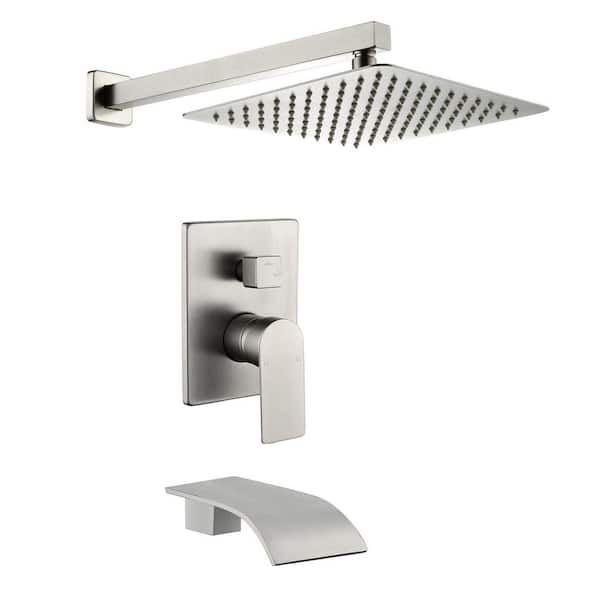 Boyel Living Single-Handle 1-Spray Tub and Shower Faucet with 10 in. Square Fixed Shower Head in Brushed Nickel (Valve Included)