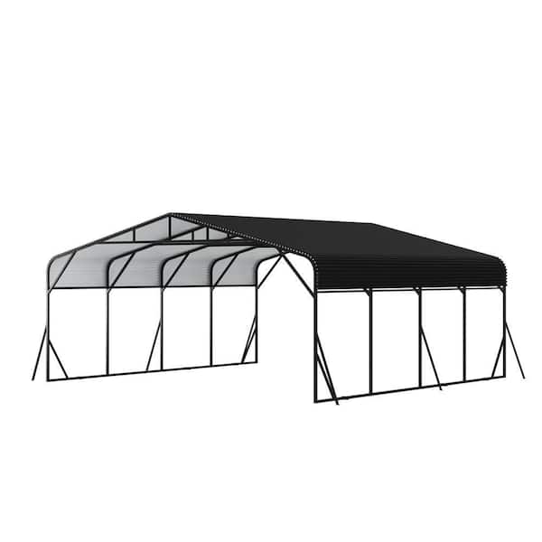 20 ft. W x 20 ft. D x 11.3 ft. H Black Roof Steel Carport