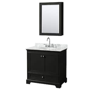 Deborah 36 in. Single Vanity in Dark Espresso with Marble Vanity Top in White Carrara with White Basin and Med Cabinet