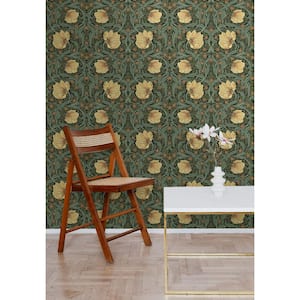 57.5 sq. ft. Meadow Green and Amber Pimpernel Garden Pre-Pasted Paper Wallpaper Roll