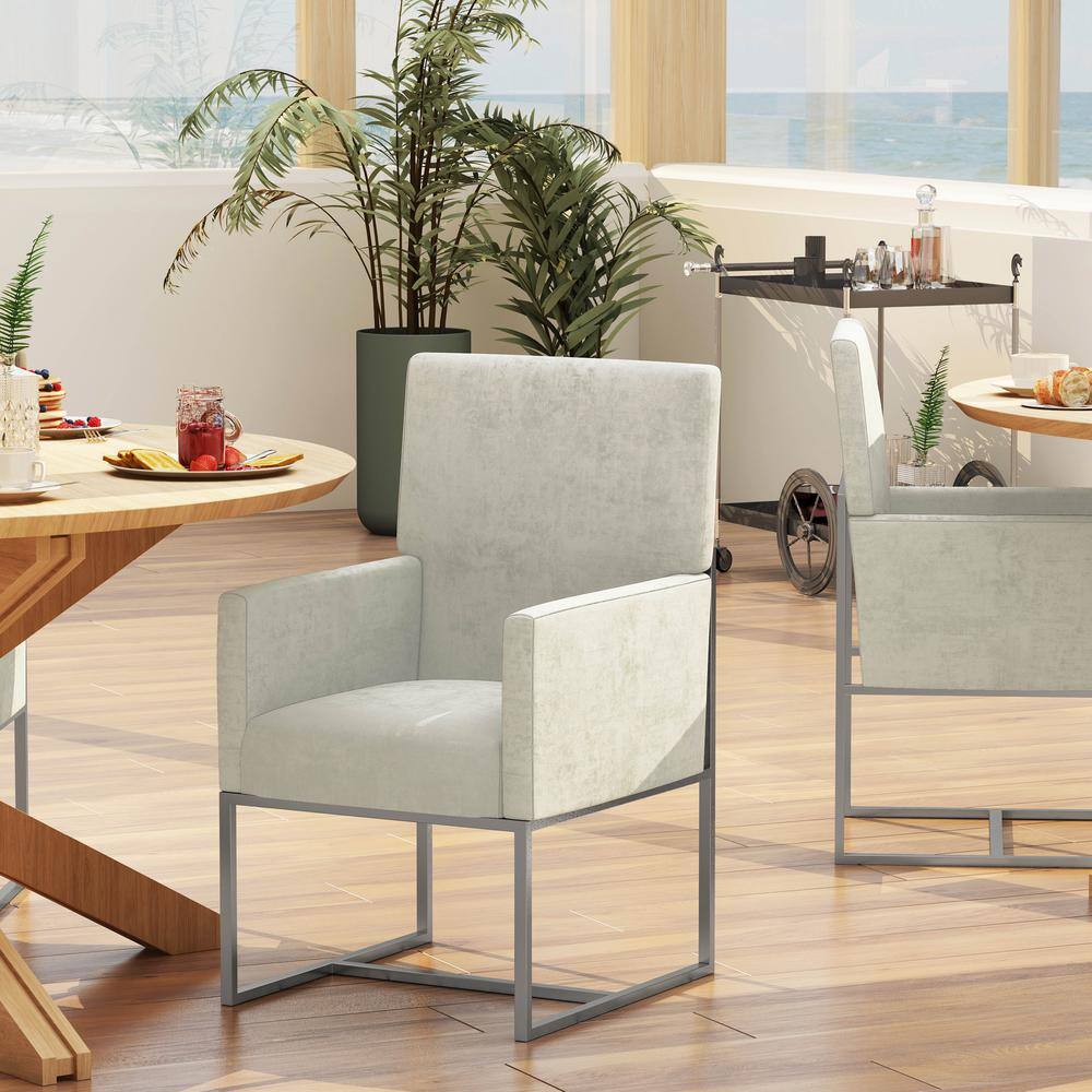 Champagne Velvet High-Back Metal Armchair
