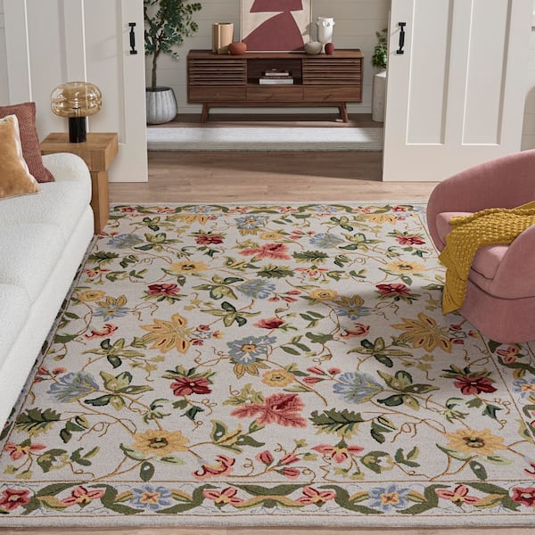 Chelsea 9 ft. x 12 ft. Gray Gradient Border Floral Area Rug