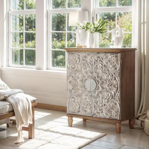 38 in. Floral Brown Accent Storage Cabinet with 2-Door