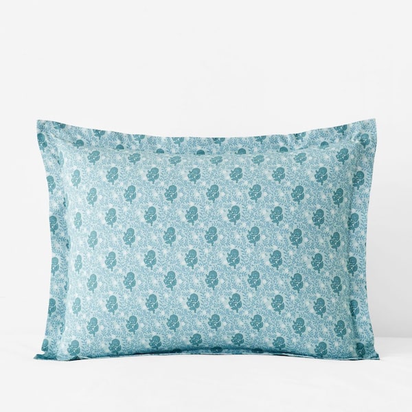 The Company Store Company Cotton Mini Garden Flower Blue/Ivory Cotton Percale Standard Sham