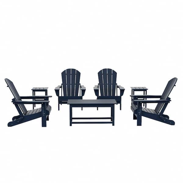 WESTIN OUTDOOR Laguna 7-Piece Fade Resistant Outdoor Patio HDPE Poly Plastic Folding Adirondack Chair Conversation Set in Navy Blue