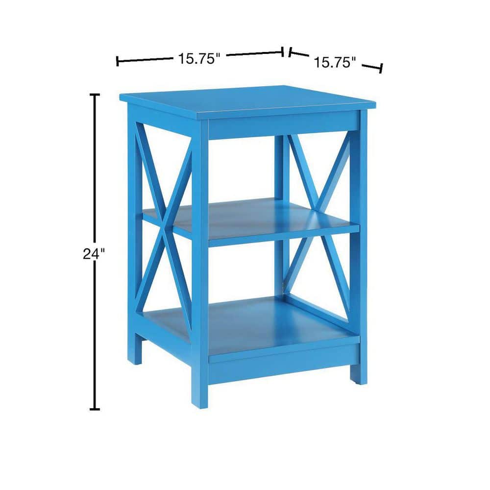 Oxford Bright Blue Transitional Square End Table with 3-Tier Shelves