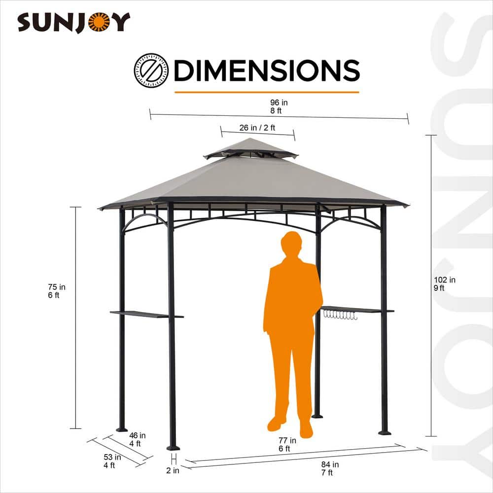 Gray and Black Steel 2-Tier Grill Gazebo with Shelves
