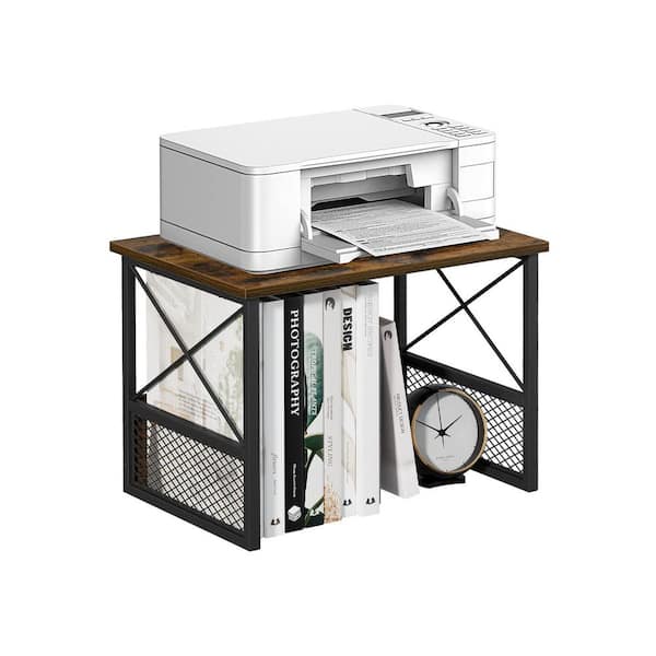 Desktop Printer Stand Shelf Organizer 16.5x11.4x11.8 Inches Space Saving for Desk with X-Shaped Iron Mesh Rustic Brown