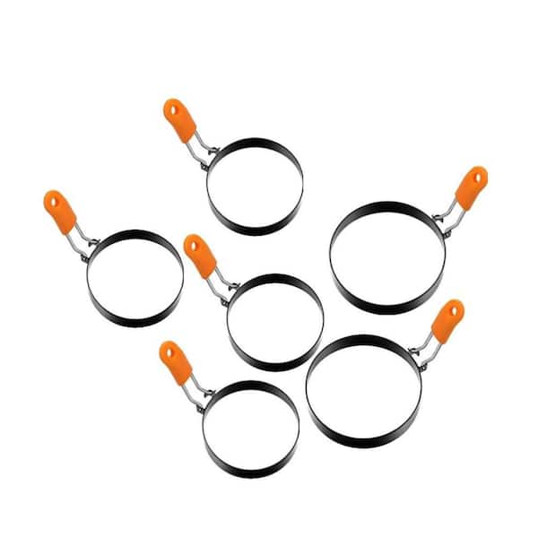6 Piece Egg Ring Pancake Ring Set, Stainless Steel Fried Egg Molds Griddle Pancake Shapers, Black Pancake Mold Set