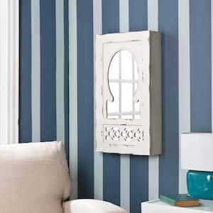 Garrison Shabby Chic 30 in. x 17 in. Wall Mount Jewelry Mirror in Antique White