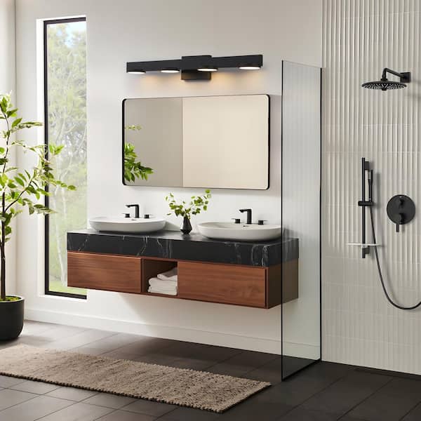 30 in. 4-Light Black Aluminum LED Bathroom Vanity Light with Frosted Acrylic Shade