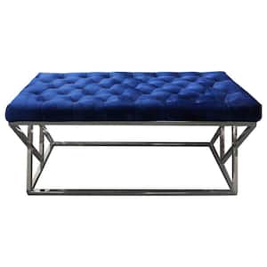Jami 19 in. H x 39 in. W x 18 in. D Blue Velour Accent Bench