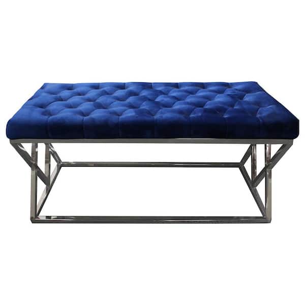Best Master Furniture Jami 19 in. H x 39 in. W x 18 in. D Blue Velour Accent Bench