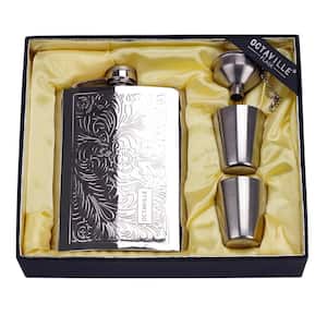 Stainless Steel Hip Flask 8 oz. Engraved Alcohol Flask Metal Whiskey Flask with Pattern