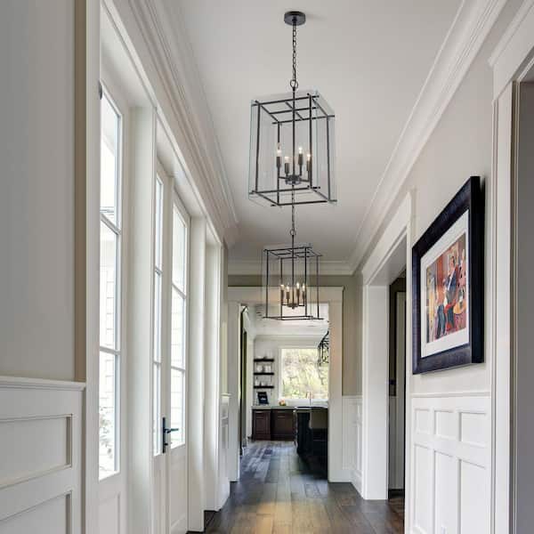 Ellison 4-Light Black Lantern Modern Chandelier with Clear Glass
