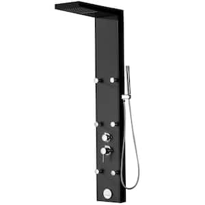 6-Jet Rainfall Shower Panel System with Spa Jets Rainfall Waterfall Shower Head and Shower Wand Marble Finish in Black