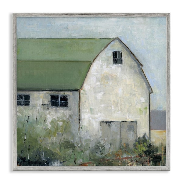 Barn View with Green Roof by Sally Swatland Gray Framed Architecture Giclee Art Print 17 in. x 17 in.