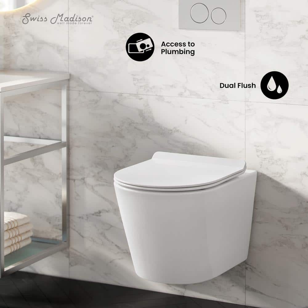 Glossy White Ceramic Wall-Hung Round Dual Flush Toilet