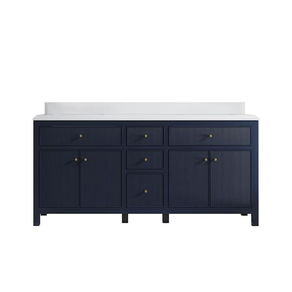 Willow Collections Sonoma 72 in.W x 22 in.D x 36 in. H Double Sink Bath Vanity in Navy Blue with Cove Edge White Quartz Top