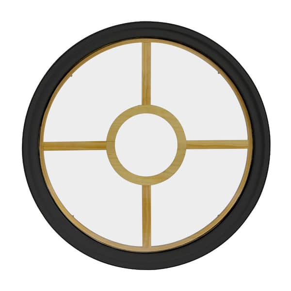 FrontLine 24 in. x 24 in. Round Bronze 4-9/16 in. Jamb 2-1/4 in. Interior Trim 5-Lite Grille Geometric Aluminum Clad Wood Window