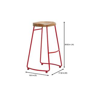 Modern Ruby Red Metal Backless Bar Stool with Wood Seat (Set of 2)