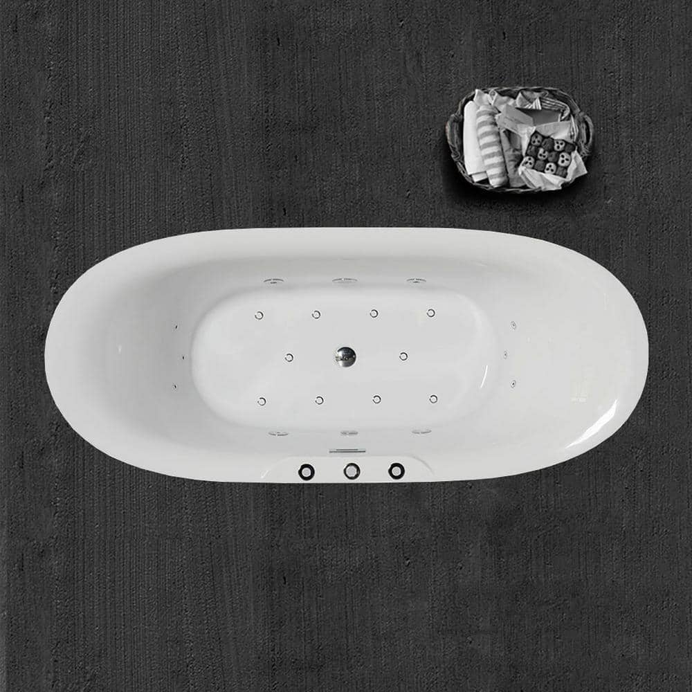 71'' White Acrylic Freestanding Double Slipper Bathtub with Jets