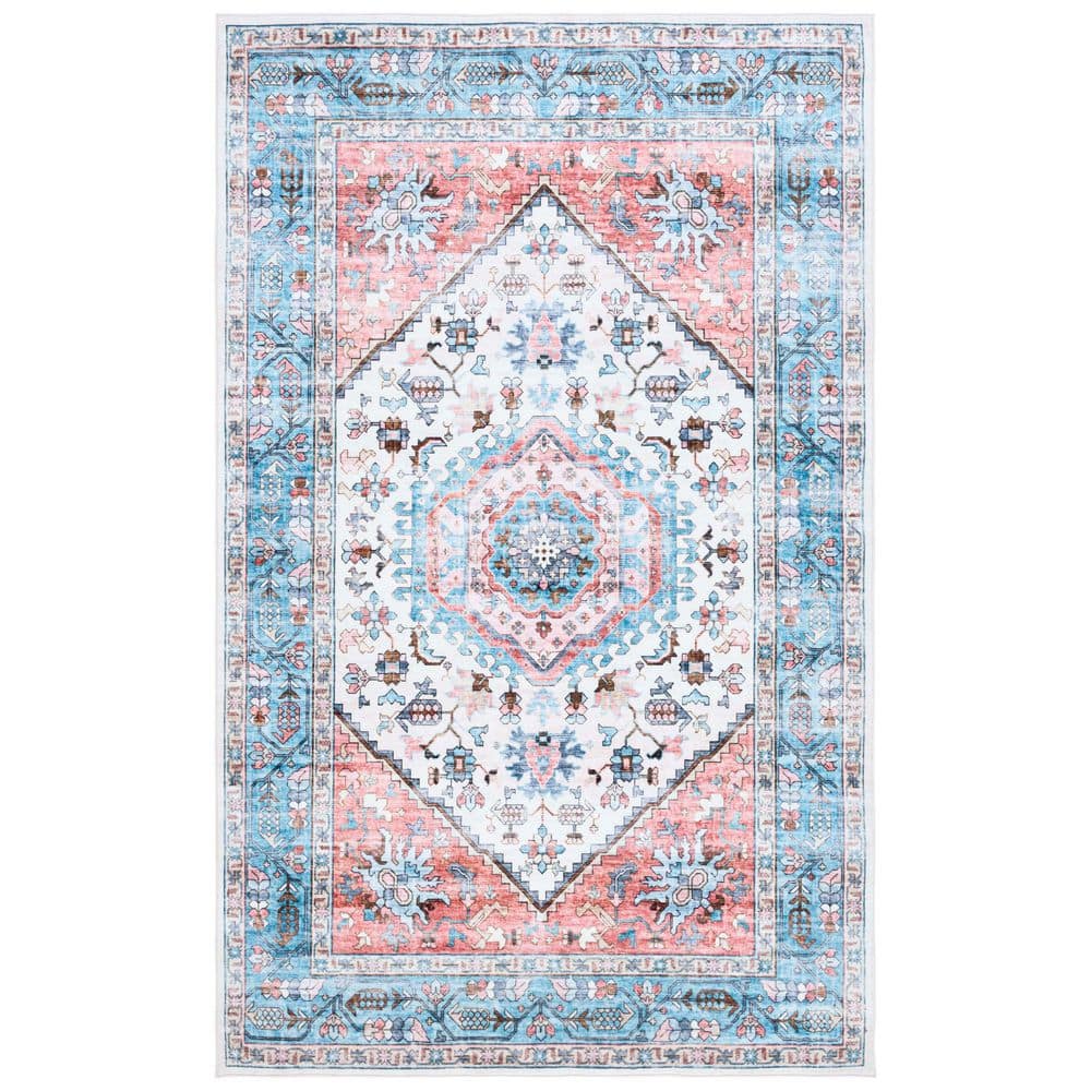 Washable Printed Rug Turquoise/Red  5 ft. x 8 ft. Machine Washable Distressed Border Area Rug price history on PriceWatchPro