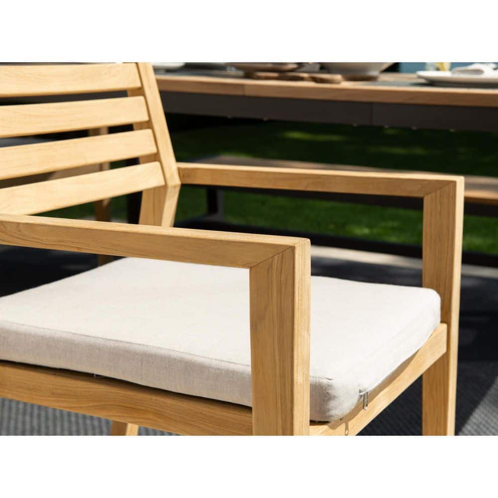 Rhodes 7-Piece Natural Teak Dining Set with Silver Cushions