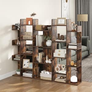 55.5 in. Tall Brown Wood 13-Shelf Tree-Shaped Bookcase Rustic Industrial Style (Set of 2)