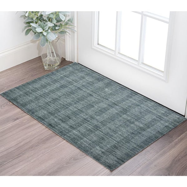2 ft. x 3 ft. Blue And Ivory Wool Plaid Hand Woven Area Rug