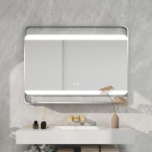 44 in. W x 33 in. H Rectangular Stainless Steel Framed Anti-Fog Wall-Mounted LED Light Bathroom Vanity Mirror