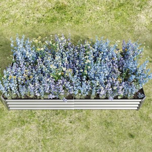 7.6 x 3.7 x 1 ft Silver Galvanized Steel Rectangular Outdoor Raised Beds Garden Planter Box for Vegetable, Flower, Herb