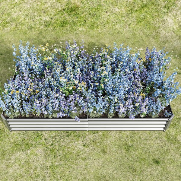 7.6 x 3.7 x 1 ft Silver Galvanized Steel Rectangular Outdoor Raised Beds Garden Planter Box for Vegetable, Flower, Herb
