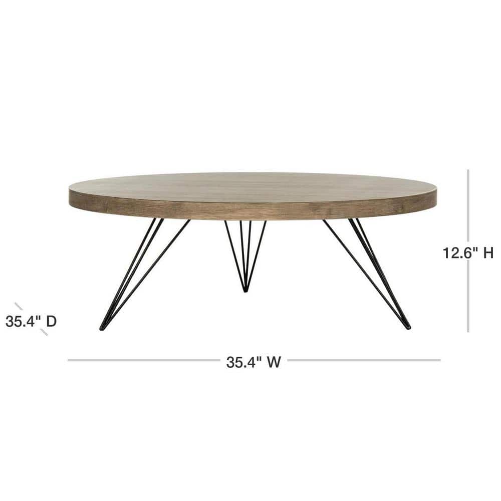 Alpine Light Brown 35" Round Wood and Metal Coffee Table